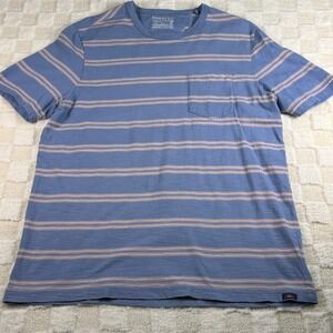 Faherty Sunwashed Organic‎ Cotton Blue Pink Stripe Pocket Tee Men's